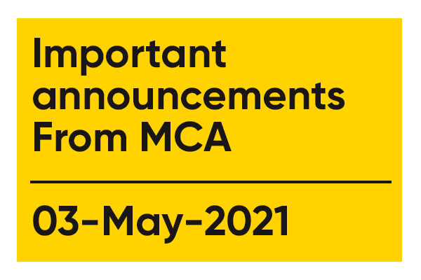 Important Announcement from MCA | 03-May-2021
